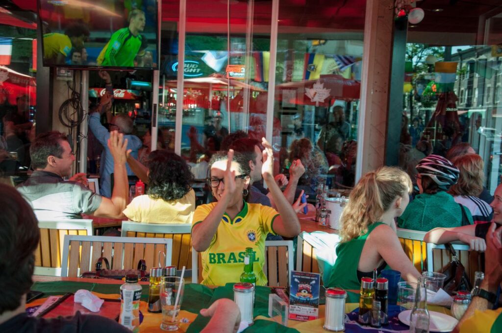 brazil fans at cafe diplomatico little italy toronto