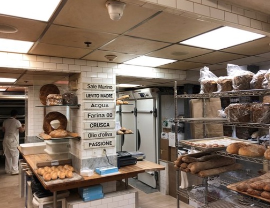 Empty bakery with a lot of different bread